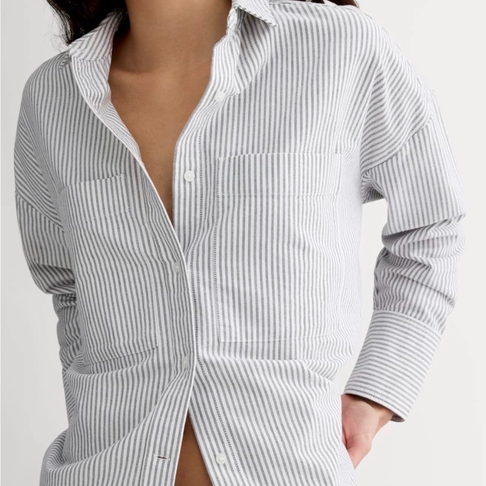Everlane Gray Striped Cotton Shirt